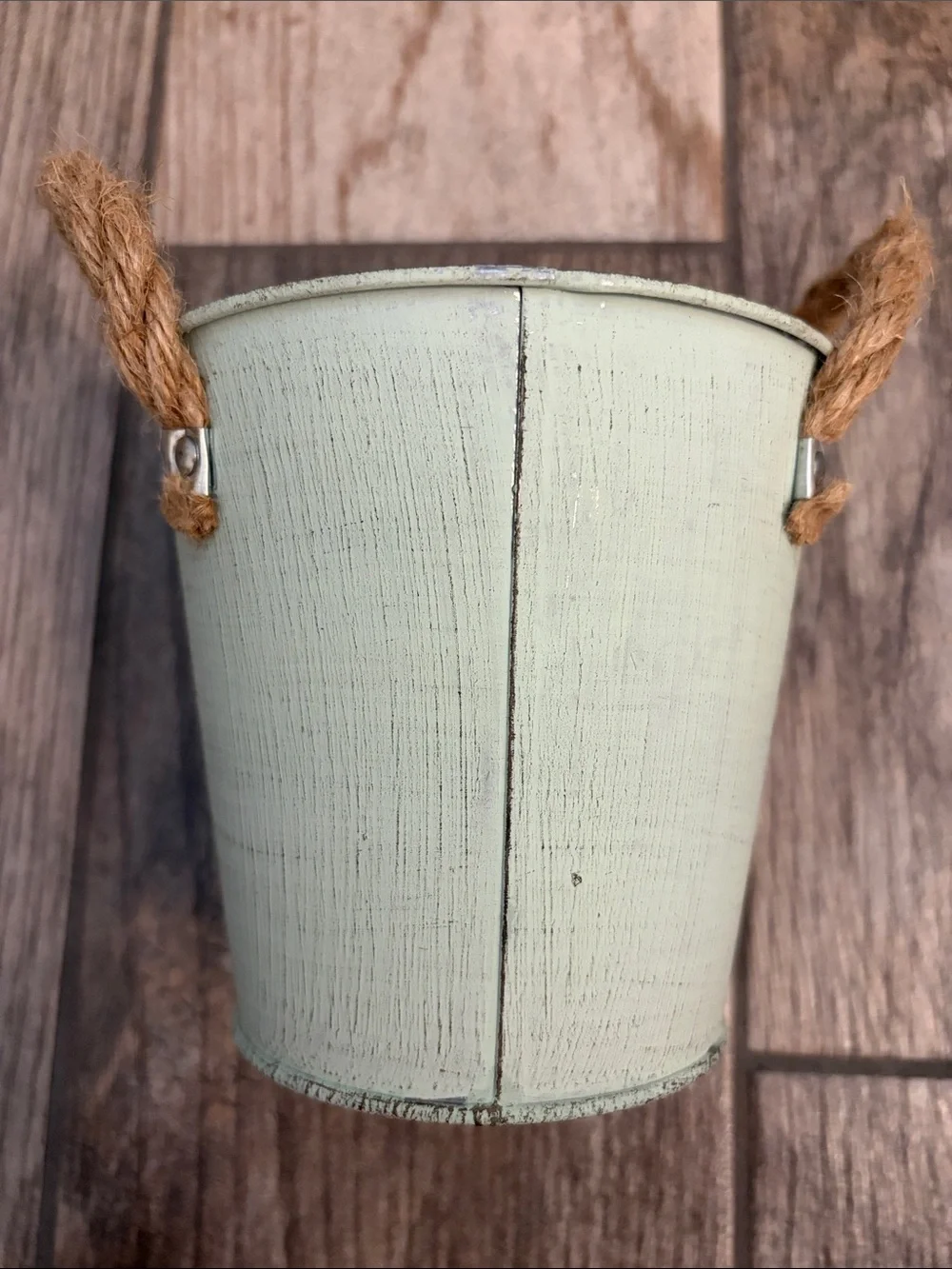 Set of 3 Light Green 'Flowers & Garden' Metal Buckets with Rope Handles